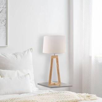 Tafellamp Sacha LT van textiel en hout wit, helder hout