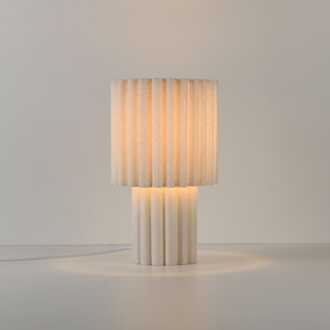 Tafellamp Selyra lino - E27-fitting - IP20 voor binnen - Paddenstoel - Linnen kap en steel - Wit Beige