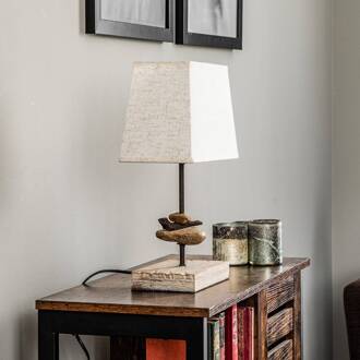 Tafellamp Seregon met stoffen kap, hoogte 39 cm crèmewit, licht hout, bruin