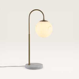 Tafellamp Sereno alabastro m - Met bol van handgemaakt opaalglas, voet van marmer - Zweeft als een maan door de ruimte - Voor binnengebruik Wit / Goud