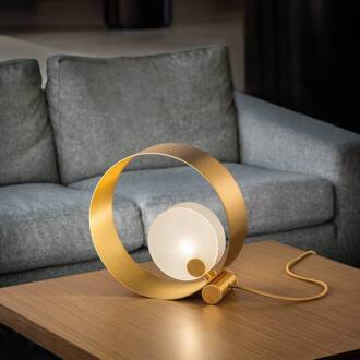 Tafellamp Sound TL1, rond, gouden frames, G9 goud, wit