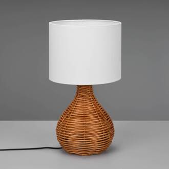 Tafellamp Sprout, rotan en textiel, wit/natuur licht hout, wit