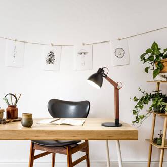 Tafellamp Sveva van hout, zwart/walnoot walnootkleur, zwart