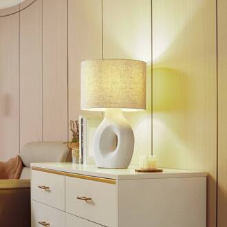 tafellamp Thalassia, wit, Ø 30 cm, keramiek grijs-wit, wit