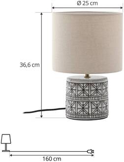 tafellamp Thalorin, hoogte 36,5 cm, keramiek wit, zwart, grijs