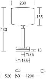 tafellamp Titos, hout, wit, 43 cm hoog, E27 wit, geolied essen, mat nikkel geborsteld