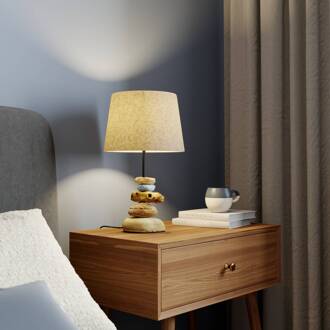 Tafellamp Vera, stoffen kap en steendecor, 38 cm donkergrijs