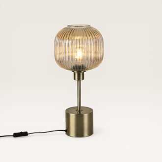 Tafellamp Virello ambra spillo - Luxe lamp die een bol van geribbeld amberkleurig glas draagt - Zonder lichtbron Goud