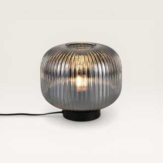 Tafellamp Virello vetro fumé s - Lamp voor binnen, gemaakt van geribbeld rookglas en zwart metaal - Zonder lichtbron Rookgrijs