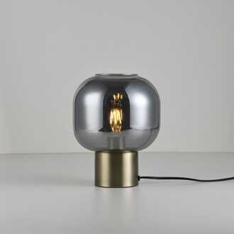Tafellamp Xelyra vetro fumé - E27-fitting - Bol van rookglas - Metalen voet in goud - IP20 voor binnen Geborsteld goud