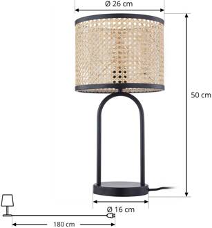 tafellamp Yaelle, 50 cm hoog, rotan, zwart, E27 hel hout