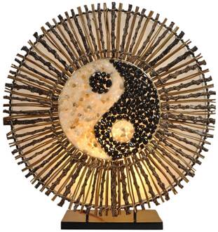 Tafellamp Ying Yang Batur rond 40 cm bruin bruin, crèmekleurig