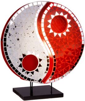 Tafellamp Ying Yang met mozaïek spiegelstenen rood wit, rood, zwart