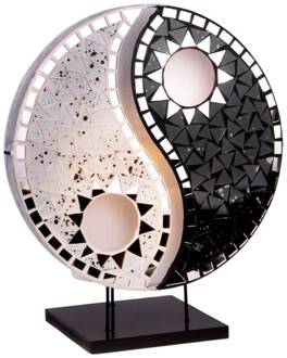 Tafellamp Ying Yang mozaïek spiegelstenen zwart wit, zwart
