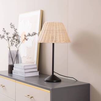 tafellamp Zyralia, houtkleurig, rotan, Ø 30 cm zwart, licht hout