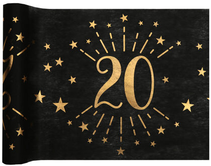 Tafelloper 20 jaar verjaardag - 30 x 500 cm - op rol - zwart/goud - Feestartikelen