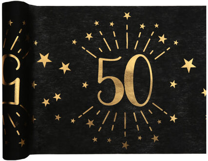 Tafelloper 50 jaar verjaardag - 2x - 30 x 500 cm - op rol - zwart/goud - Feestartikelen