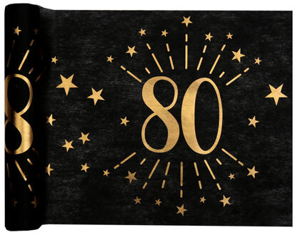 Tafelloper 80 jaar verjaardag - 30 x 500 cm - op rol - zwart/goud - Feestartikelen
