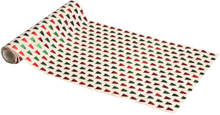 Tafelloper Metallic Kerstbomen Rood/Groen (28cm x 3m) Multikleur - Print