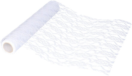 Tafelloper op rol - 2x - gesponnen kant - wit - 30cm x 3m - stof