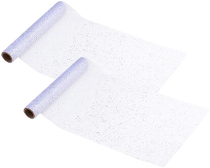Tafelloper op rol - 2x - zilver - glitter pailletten - sequin - 30cm x 3m - stof