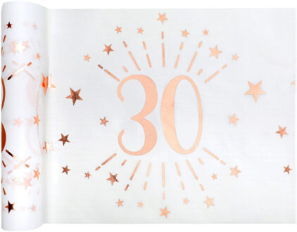Tafelloper op rol - 30 jaar - wit/rose goud - 30 x 500 cm - Feesttafelkleden