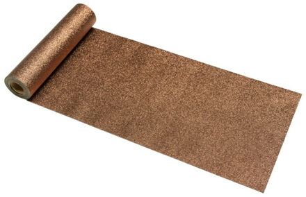 Tafelloper op rol - brons glitter - 30 x 500 cm - polyester - Feesttafelkleden Bruin
