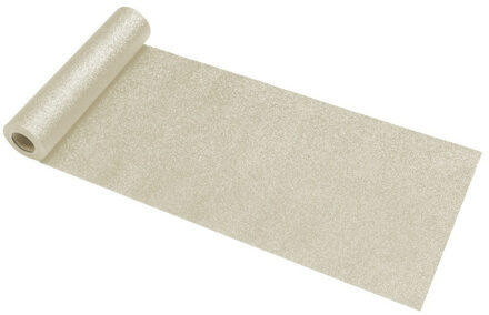 Tafelloper op rol - creme witte glitter - 30 x 500 cm - polyester - Feesttafelkleden Crème