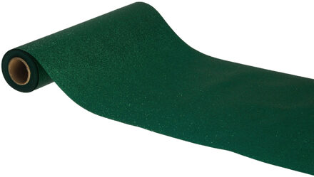 Tafelloper op rol - donker groene glitter - 30 x 500 cm - polyester - Feesttafelkleden