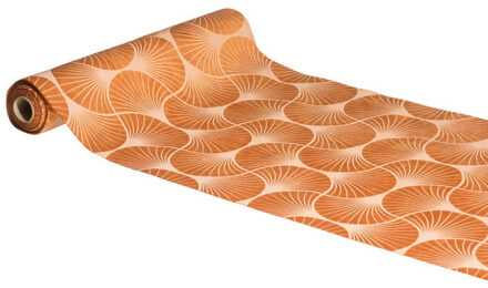 Tafelloper op rol - ginkgo print - terracotta - 28 x 300 cm - polyester - Feesttafelkleden Bruin