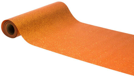 Tafelloper op rol - oranje glitter - 30 x 500 cm - polyester - Feesttafelkleden