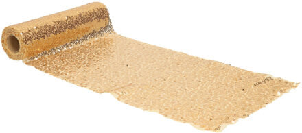 Tafelloper op rol - polyester - goud pailletten - 19 x 300 cm - Feesttafelkleden Goudkleurig