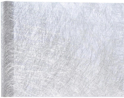 Tafelloper op rol - polyester - metallic zilver - 30 x 500 cm - Feesttafelkleden Zilverkleurig