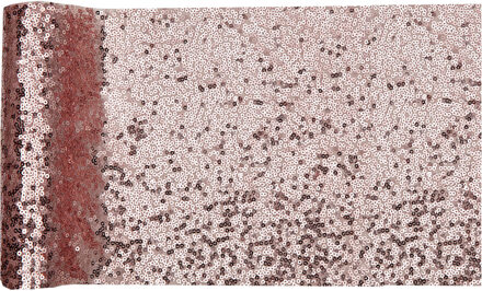 Tafelloper op rol - polyester - rose goud pailletten - 19 x 190 cm - Feesttafelkleden Goudkleurig