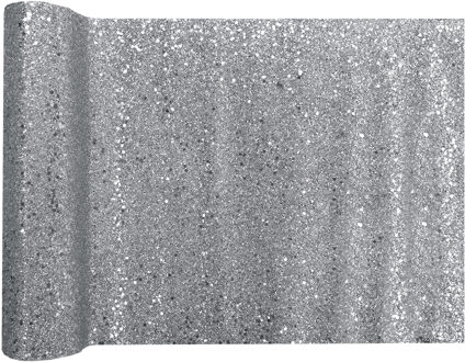 Tafelloper op rol - zilver glitter - 28 x 300 cm - polyester - Feesttafelkleden Zilverkleurig