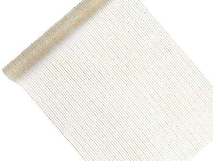 Tafelloper Organza Goud/Wit Gestreept (9m) Wit - Transparant, Goud - Brons