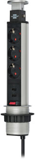 Tafelstekkerdoos 3-weg Tower Power met USB-oplader 2 m Wit