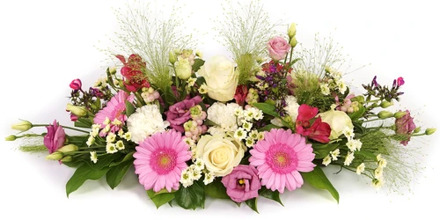 Tafelstuk bloemstuk wit roze vanaf 35 cm