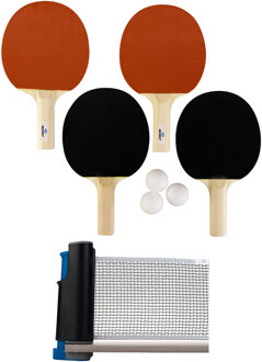 Tafeltennis batjes 4x stuks met een tafel netje set - Tafeltennisset Multikleur