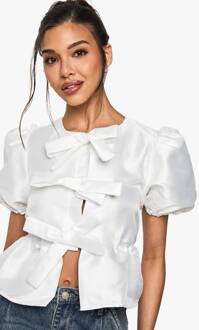 Taffeta Top Met Gebonden Voorkant En Puffmouwen Smock Top, Ivory - 40
