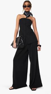 Tailor-Made Geplooide Wijde Pijpenbroek, Black - 36