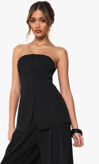 Tailor-Made Geweven Bandeau Met Knoop Gilet, Black - 38