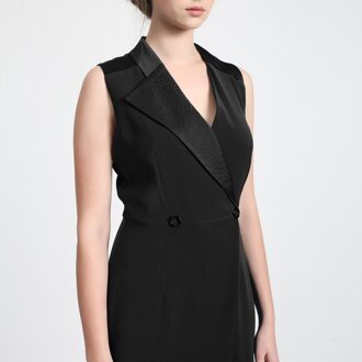 Tailor wrap effect -jurk met bovenste kraag - maat Zwart