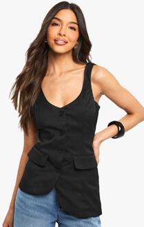 Tailored Asymmetric Woven Waistcoat, Black - 36