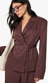 Tailored Cinched Belted Blazer Wordt: Op Maat Gemaakte, Ingesnoerde Blazer Met Ceintuur, Brown - 36