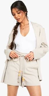 Tailored Linen Look Belted Shorts, Stone - 36