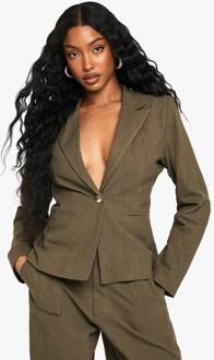 Tailored Linen Look Single Breast Blazer, Khaki - 44