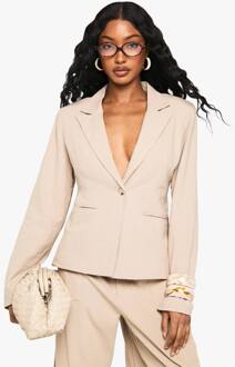 Tailored Linen Look Single Breast Blazer, Stone - 40