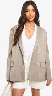 Tailored Oversized Woven Blazer, Grey-Khaki - 42