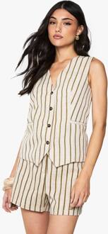 Tailored Pinstripe Linen Look Button Waistcoat, Stone - 40